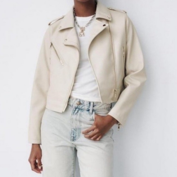 Zara Jackets & Blazers - Zara Beige Faux Leather Jacket Size S